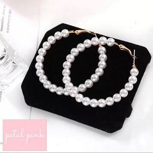 Simulated Pearl Hoop Earrings White Trendy Chic